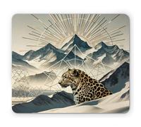 Ambesonne Tappetino per il mouse, motivo: leopardo, montagne e gatto selvatico su dettagli poligonali nordici, rettangolare, in gomma antiscivolo, dimensioni standard, blu cadetto e marrone sabbia