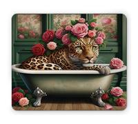 Ambesonne Tappetino per il mouse, motivo leopardo, rose inglesi in fiore con un animale selvatico maculato in una vasca Cottagecore, tappetino per il mouse rettangolare in gomma antiscivolo