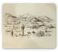 Ambesonne Tappetino per il mouse, motivo: paesaggio occidentale, illustrazione di montagne, deserto, piante, cowboy su cavalli, tappetino rettangolare in gomma antiscivolo, dimensioni standard, beige