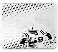 Ambesonne Tappetino per il mouse sportivo, personaggio del football americano che corre e passa la griglia punteggiata, design grafico a puntini, tappetino per il mouse rettangolare in gomma