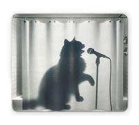 Ambesonne Tappetino per mouse con gatto, ombra di un gattino che canta, divertente bagno musicista, scherzo umoristico, rettangolare, in gomma antiscivolo, dimensioni standard, blu scuro grigio bianco