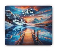 Ambesonne Tappetino per mouse con scritta "Life is Better at The Lake", motivo cabina invernale, montagne tranquille, nuvole drammatiche, rettangolare, antiscivolo, dimensioni standard, arancione e