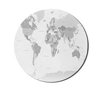 Ambesonne Tappetino per mouse grigio per computer, mappa dettagliata del mondo con tutti i paesi, capitali principali, continenti della Terra, universo, rotondo, antiscivolo, in gomma spessa, moderno