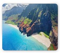 Ambesonne Tappetino per mouse hawaiano, Costa Na Pali sull'isola di Kauai alle Hawaii Sunny Day Seaside Mountain Skyline, tappetino per mouse rettangolare in gomma antiscivolo, dimensioni standard