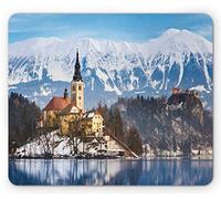 Ambesonne Tappetino per mouse invernale, Lago di Bled in Slovenia Scene dall'Europa Viaggi Luoghi Foto, Rettangolare Antiscivolo Tappetino per Mouse in Gomma Tappetino per Mouse Standard Size