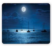 Ambesonne Tappetino per mouse, motivo: oceano, foto drammatica di un cielo notturno con luna piena su una scena oceanica calma a Maui Hawaii, tappetino per mouse rettangolare in gomma antiscivolo