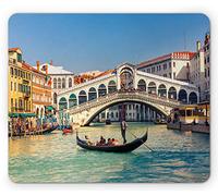 Ambesonne Tappetino per mouse, motivo: Venezia, paesaggio urbano in una giornata di sole, ponte di Rialto Veneziano destinazione di viaggio sul Canal Grande, rettangolare, in gomma antiscivolo