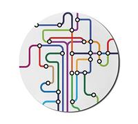 Ambesonne Tappetino per mouse per computer, colorato astratto metropolitana linee e puntini guida di navigazione moderna ferrovia sotterranea, rotondo, antiscivolo, in gomma spessa, tappetino per