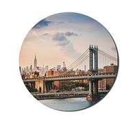 Ambesonne Tappetino per mouse per computer, con ponte di Manhattan e lo skyline di New York al tramonto East River Highrise Buildings, rotondo, antiscivolo, in gomma spessa, moderno, da gioco, rotondo