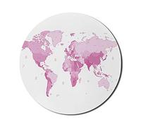 Ambesonne Tappetino per mouse per computer, mappa del mondo, continenti, isola, terra, Pacifico, Atlante, Europa, America, Africa, rotondo, antiscivolo, in gomma, moderno, da gioco, rotondo, 20,3 cm