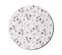 Ambesonne Tappetino per mouse per computer, motivo: fiori di anemone, stile shabby primaverile, romantico, rotondo, antiscivolo, in gomma spessa, moderno, per gaming, 20,3 cm, rotondo, rosa pallido