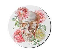 Ambesonne Tappetino per mouse per computer, motivo: rose viventi e morte, motivo romantico con faccia malvagia, design artistico, rotondo, antiscivolo, in gomma spessa, moderno, per gaming, 20,3 cm