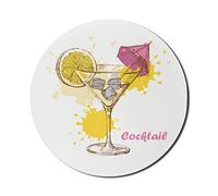 Ambesonne Tappetino per mouse per computer, motivo: vodka martini disegnato a mano con una fetta di limone e ombrello rosa, tappetino per mouse rotondo in gomma spessa antiscivolo moderno, 20,3 cm