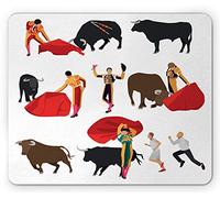 Ambesonne Tappetino per mouse spagnolo, corrida, Corrida Persone folle matador con tori rosso mantello Pidacor Folk, tappetino rettangolare in gomma antiscivolo, dimensioni standard, vermiglio grigio