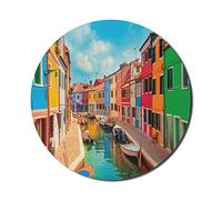 Ambesonne Tappetino per mouse Venezia per computer, edifici colorati e canale d'acqua con barche, isola di Burano nella laguna veneziana, tappetino per mouse rotondo antiscivolo spesso moderno da