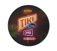 Ambesonne Tiki Bar Tappetino per mouse per computer, vecchio stile insegne al neon illustrazione di open bar rami di palma lungo la strada, rotondo, antiscivolo, spesso, moderno, tappetino per mouse