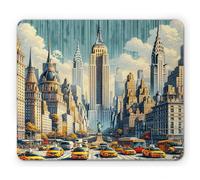 Ambesonne Urban Art Tappetino per il mouse, motivo: Big City Scene Rush Hour Taxi Cars Grattacieli NYC Street ispirato, rettangolare, in gomma antiscivolo, dimensioni standard, arancione ecru cadetto