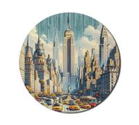 Ambesonne Urban Art Tappetino per mouse per computer, scena di grandi città, ora di punta, taxi, auto, grattacieli NYC Street, ispirato, rotondo, antiscivolo, in gomma spessa, moderno, da gioco