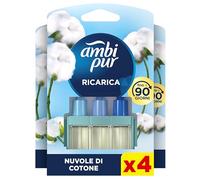 Ambi Pur 3Volution Profumatore per Ambienti, 4 Ricariche per Diffusore Elettrico, Fragranza Cotone, tecnologia Elimina Odori