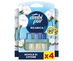 Ambi Pur 3Volution Profumatore per Ambienti, 4 Ricariche per Diffusore Elettrico, Fragranza Cotone, tecnologia Elimina Odori