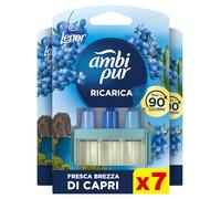 Ambi Pur 3Volution Profumatore per Ambienti, 7 Ricariche per Diffurore Elettrico, Fragranza Lenor Brezza di Capri, Tecnologia Elimina Odori, Fino a 90 Giorni di Profumo per Ricarica