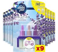 Ambi Pur 3Volution Profumatore per Ambienti, 9 Ricariche per Diffurore Elettrico, Fragranza Lavanda, tecnologia Elimina Odori, Fino a 90 Giorni di Profumo per Ricarica