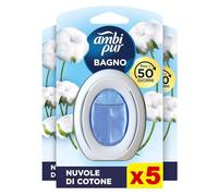 Ambi Pur Bagno Profumatore Per Ambienti, 5 Profumatori Bagno, Fragranza Nuvole di Cotone, Diffusore Ambiente Con Tecnologia Elimina Odori, Durata Fino a 50 Giorni Per Profumatore
