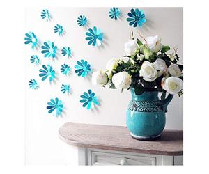 Ambiance-Live Confezione di 12 Fiori 3D Chic Adesivi a Specchio, Blu