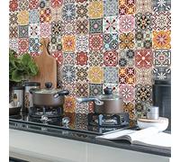 Ambiance Sticker Adesivi Autoadesivi, Decorazioni Murali, Adesivi per Piastrelle per Bagno e Cucina Cementine Azulejos Sevrinia - 24 Piastrelle Adesive 10 x 10 cm