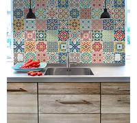 Ambiance Sticker Adesivi Autoadesivi, Decorazioni Murali, Adesivi per Piastrelle per Bagno e Cucina Cementine Azulejos Jael - 24 Piastrelle Adesive 20 x 20 cm