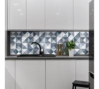 Ambiance Sticker Adesivi Autoadesivi, Decorazioni Murali, Adesivi per Piastrelle per Bagno e Cucina Nuances de Gris Géométrique - 24 Piastrelle Adesive 15 x 15 cm