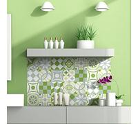 Ambiance Sticker Adesivi Autoadesivi, Decorazioni Murali, Adesivi per Piastrelle per Bagno e Cucina Ornements Verdoyant - 24 Piastrelle Adesive 15 x 15 cm