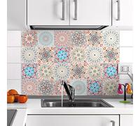 Ambiance Sticker Adesivi Autoadesivi, Decorazioni Murali, Adesivi per Piastrelle per Bagno e Cucina Ornements Florales - 24 Piastrelle Adesive 20 x 20 cm