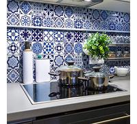 Ambiance Sticker Adesivi Autoadesivi, Decorazioni Murali, Adesivi per Piastrelle per Bagno e Cucina Piastrelle Azulejo Eusebio - 24 Piastrelle Adesive 15 x 15 cm