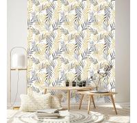 Ambiance Sticker Carta da parati in tessuto non tessuto pre-incollato, rotolo da carta da parati con foglie di palma tropicali, adesivo decorativo, 1 rotolo da 300 x 60 cm