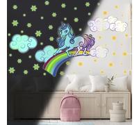 Ambiance Sticker Fosforescente Luminoso Adesivo da parete da soffitto per bambini, Fluorescente, unicorno su arcobaleno, altezza 30 x larghezza 40 cm