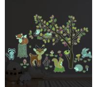 Ambiance Sticker Fosforescente Luminoso Adesivo da parete Soffitto Bambino Fluorescente Animali nella Foresta d'Autunno - H60 x L80 cm
