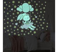 Ambiance Sticker Fosforescente Luminoso Adesivo da Parete Soffitto Bambino Fluorescente Coniglio sulla Nuvola Altalena - H60 x L40 cm