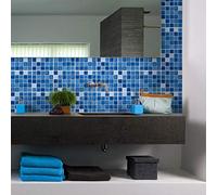 Ambiance Sticker Rivestimenti Autoadesivi per Cucina e Bagno Mosaïques Nuance de Bleu - 9 Piastrelle Adesive 10 x 10 cm