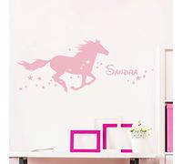 Ambiance Sticker SAND_071+col-inc-alfa008 Adesivo con Nome Personalizzato, Motivo: Cavallo fatato, Decorazione da Parete, per Camera dei Bambini, 2 Fogli da 25 x 45 cm e 40 x 25 cm, Rosa Polvere