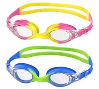 Ambienden 2 Pcs Occhiali Nuoto Bambini, Anti-Fog con Visione Chiara, Protezione UV, Guarnizione in Silicone, Piccolo Telaio Occhiali da Nuoto Unisex per Bambini da 6 a 14 anni, Pink-Yellow&Blue