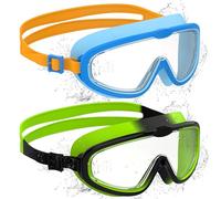 Ambienden 2 Pcs Occhiali Nuoto Bambini, Anti-Fog con Visione Chiara, Protezione UV, Guarnizione in Silicone, Telaio Grande Occhiali da Nuoto Unisex per Bambini da 6 a 14 anni, Green&Blue-Orange