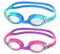 Ambienden 2 Pcs Occhiali Nuoto Bambini, Anti-Fog con Visione Chiara, Protezione UV, Guarnizione in Silicone, Piccolo Telaio Occhiali da Nuoto Unisex per Bambini da 6 a 14 anni, Blue + Pink&Purple