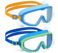 Ambienden 2 Pcs Occhiali Nuoto Bambini, Anti-Fog con Visione Chiara, Protezione UV, Guarnizione in Silicone, Telaio Grande Occhiali da Nuoto Unisex per Bambini da 6 a 14 anni, Blue&Blue-Orange