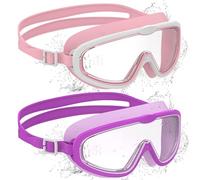 Ambienden 2 Pcs Occhiali Nuoto Bambini, Anti-Fog con Visione Chiara, Protezione UV, Guarnizione in Silicone, Telaio Grande Occhiali da Nuoto Unisex per Bambini da 6 a 14 anni, Pink + Purple