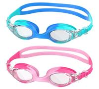 Ambienden 2 Pcs Occhiali Nuoto Bambini, Anti-Fog con Visione Chiara, Protezione UV, Guarnizione in Silicone, Piccolo Telaio Occhiali da Nuoto Unisex per Bambini da 6 a 14 anni, Gradient Blue + Pink