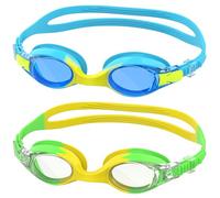 Ambienden 2 Pcs Occhiali Nuoto Bambini, Anti-Fog con Visione Chiara, Protezione UV, Guarnizione in Silicone, Piccolo Telaio Occhiali da Nuoto Unisex per Bambini da 6 a 14 anni, Blue&Yellow-Green
