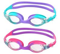Ambienden 2 Pcs Occhiali Nuoto Bambini, Anti-Fog con Visione Chiara, Protezione UV, Guarnizione in Silicone, Piccolo Telaio Occhiali da Nuoto Unisex per Bambini da 6 a 14 anni, Blue-Purple&Pink