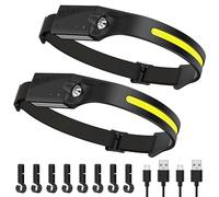 Ambienden Lampada Frontale LED Super Luminosa, 2 Pcs Torcia Frontale Ricaricabile USB-C, 4 Modalità, 350 Lumen, Sensore Movimento, Luce Frontale LED Per Corsa, Pesca, Campeggio