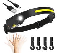 Ambienden LED Torcia Frontale Super Luminosa, 4 Modalità di Illuminazione, 350 Lumen, Modalità Sensore, Lampada Frontale Ricaricabile USB C per Corsa, Riparazione Notturna, Pesca e Attività all'aperto